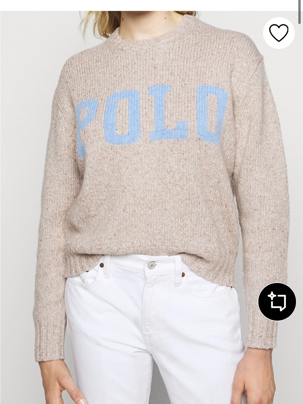 Polo by Ralph Lauren Beige Crewneck Sweater with Light Blue POLO Script